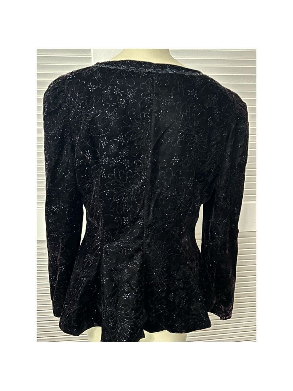 Vintage Cachet Bari Protas Black Velvet Embroidered Jacket Size L 15/16 - Picture 6 of 12